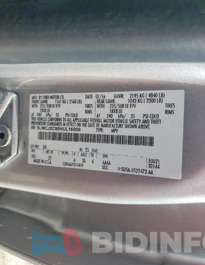 5LMCJ2C95HUL16006 Photo# 14