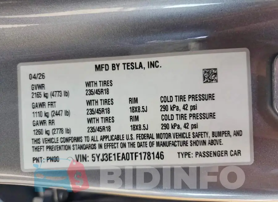 5YJ3E1EA0TF178146 Photo# 12
