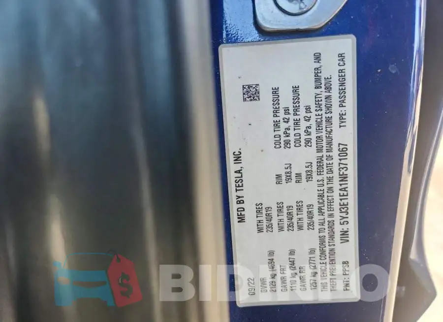 5YJ3E1EA1NF371067 Photo# 12