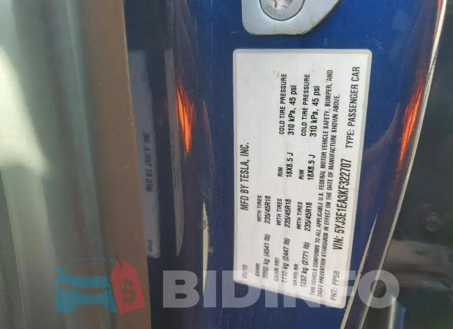 5YJ3E1EA3KF322707 Photo# 12