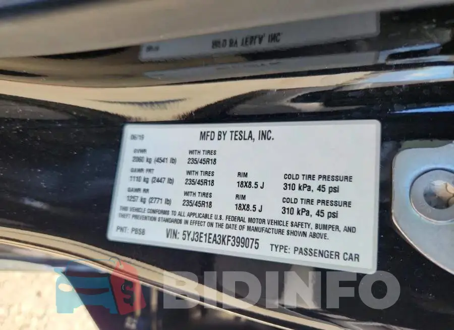 5YJ3E1EA3KF399075 Photo# 12