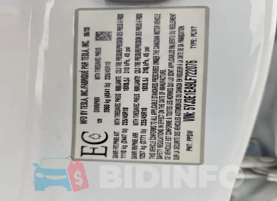 5YJ3E1EA9LF722076 Photo# 12