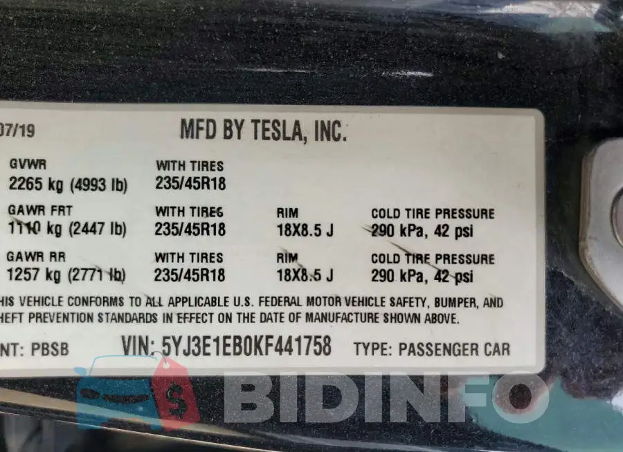 5YJ3E1EB0KF441758 Photo# 13