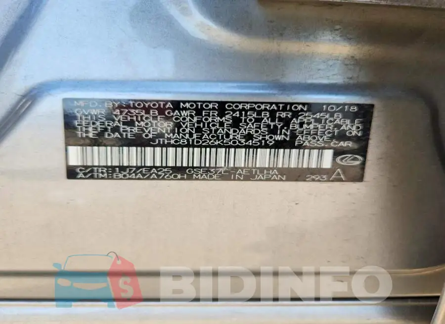 JTHC81D26K5034519 Photo# 13