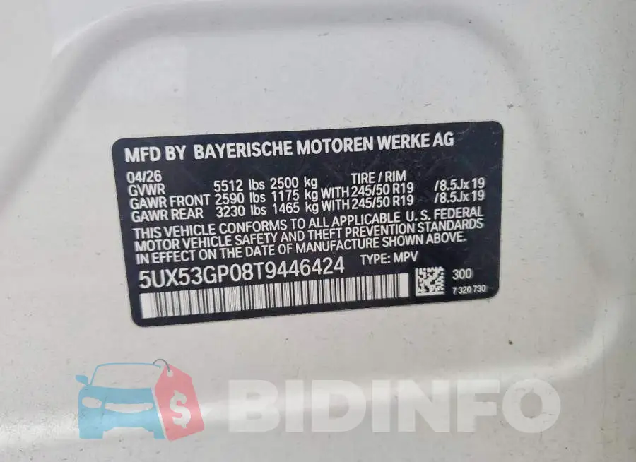 5UX53GP08T9446424 Photo# 12
