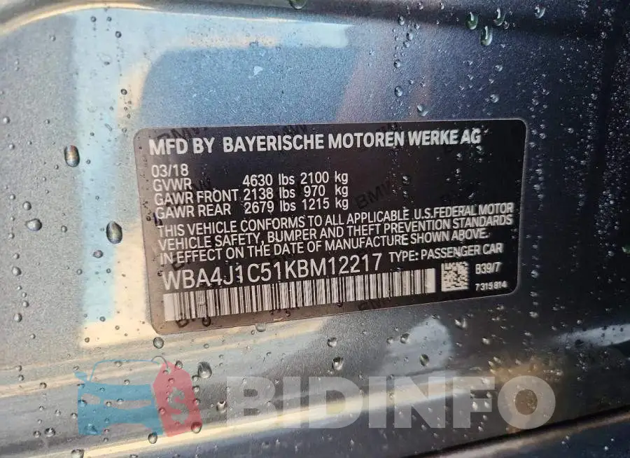 WBA4J1C51KBM12217 Photo# 12