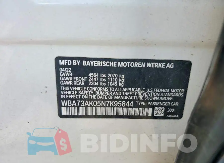 WBA73AK05N7K95844 Photo# 12
