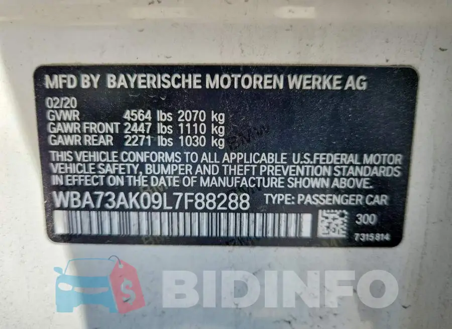 WBA73AK09L7F88288 Photo# 13