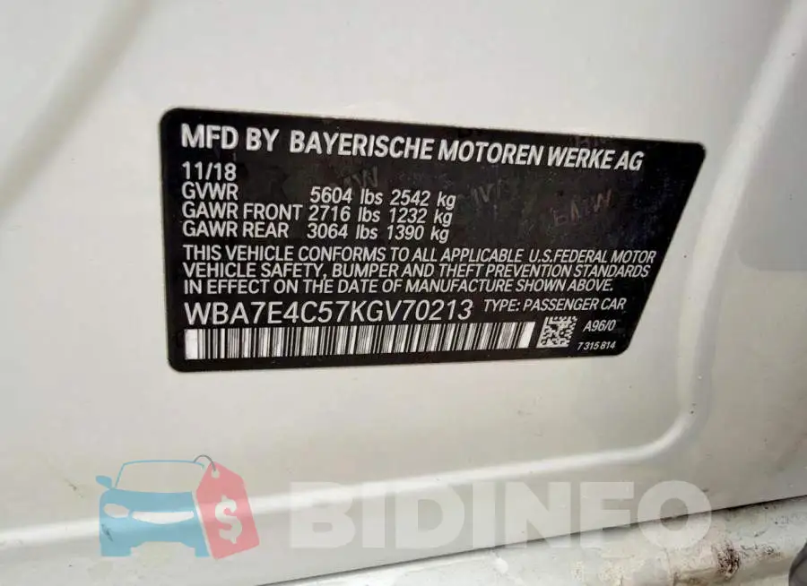 WBA7E4C57KGV70213 Photo# 10