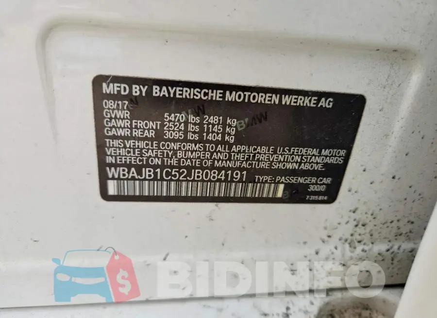 WBAJB1C52JB084191 Photo# 13