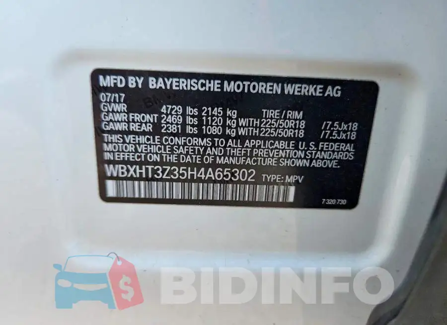 WBXHT3Z35H4A65302 Photo# 14