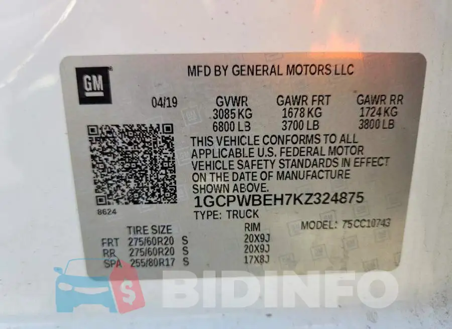 1GCPWBEH7KZ324875 Photo# 12
