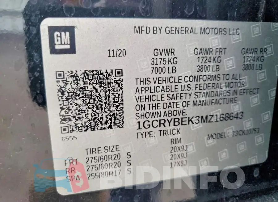1GCRYBEK3MZ168643 Photo# 12