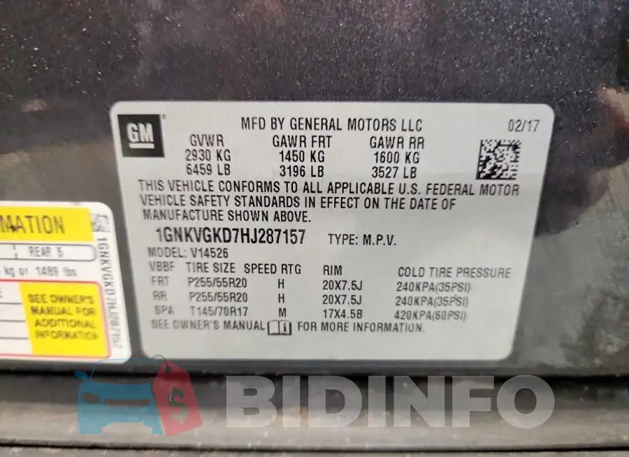 1GNKVGKD7HJ287157 Photo# 13