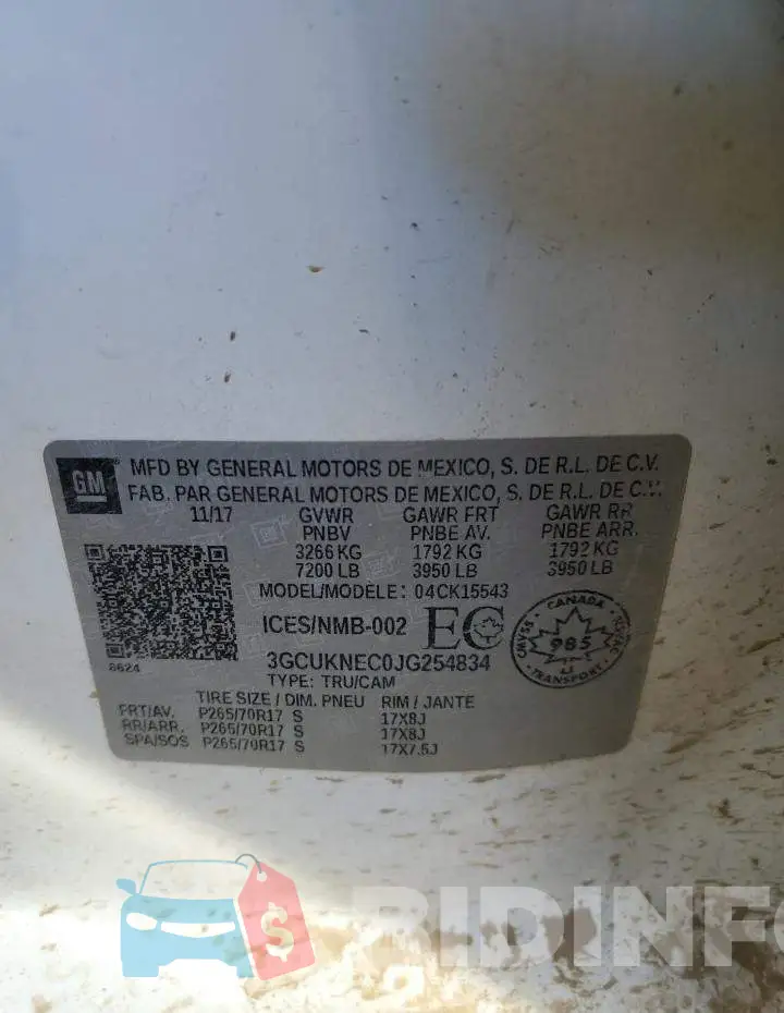 3GCUKNEC0JG254834 Photo# 13