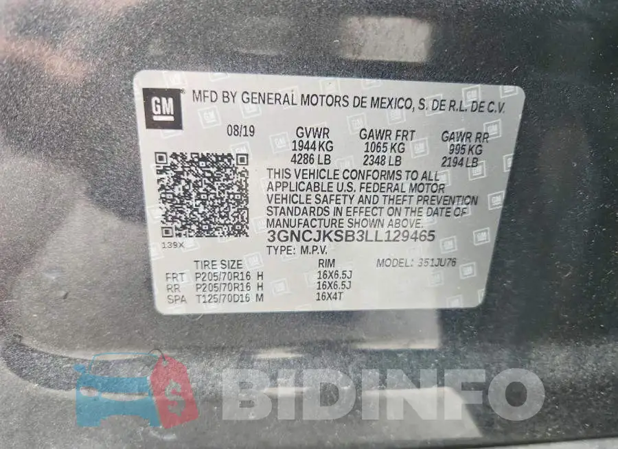 3GNCJKSB3LL129465 Photo# 13