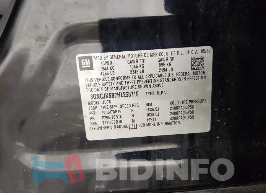 3GNCJKSB7HL258719 Photo# 13