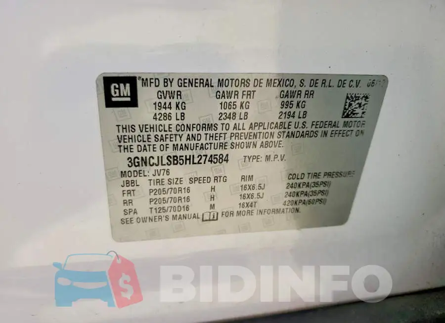 3GNCJLSB5HL274584 Photo# 13