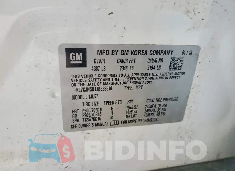 KL7CJNSB1JB623510 Photo# 13