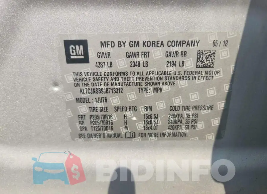 KL7CJNSB9JB713312 Photo# 14