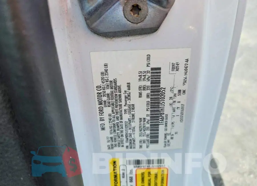 1FA6P8TH1J5102052 Photo# 12