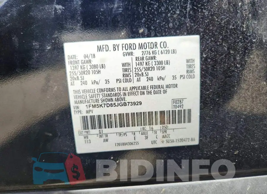 1FM5K7D85JGB73929 Photo# 13