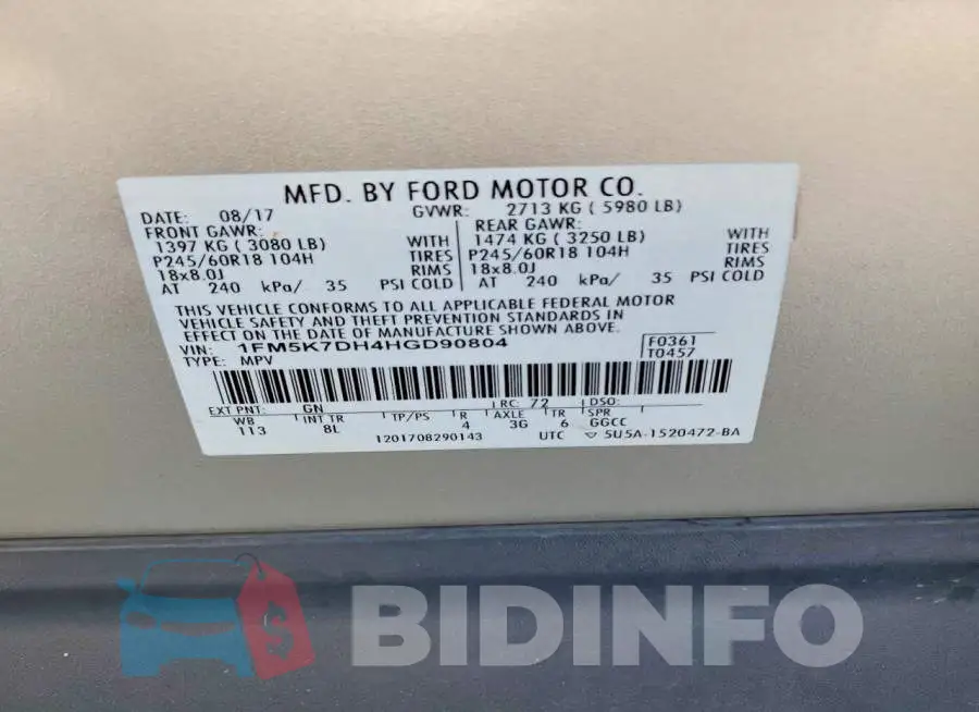 1FM5K7DH4HGD90804 Photo# 13