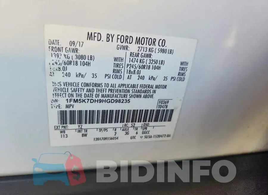 1FM5K7DH9HGD98235 Photo# 13