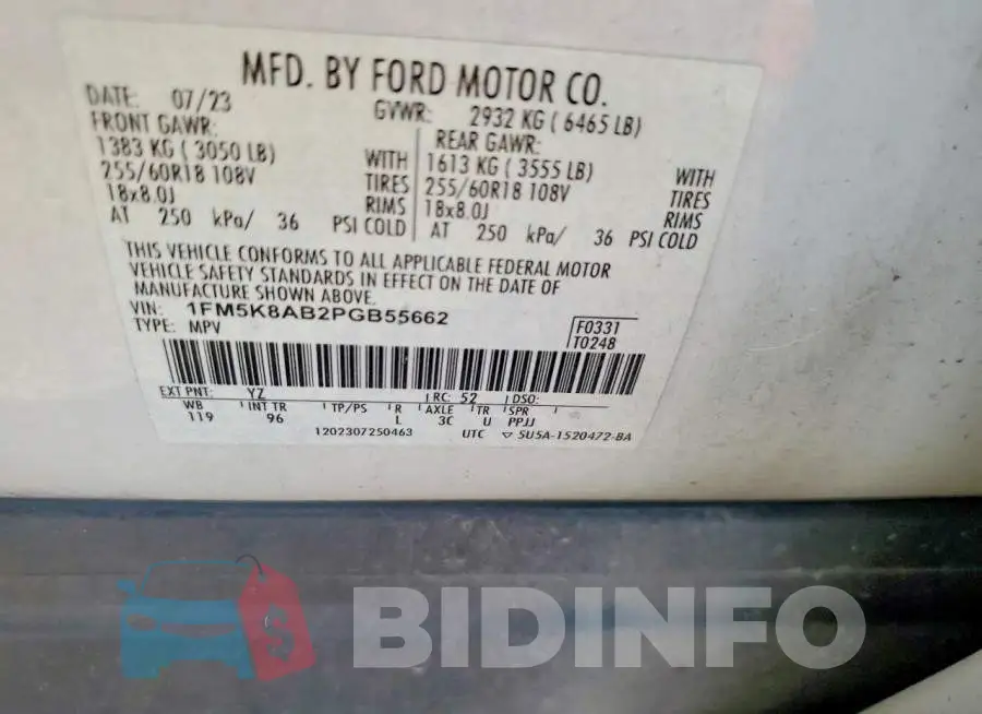 1FM5K8AB2PGB55662 Photo# 13