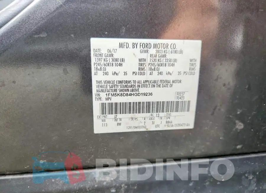 1FM5K8D84HGD19236 Photo# 13