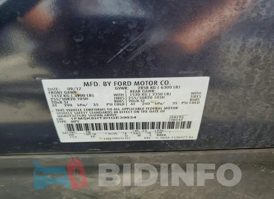1FM5K8HT2HGE39034 Photo# 13