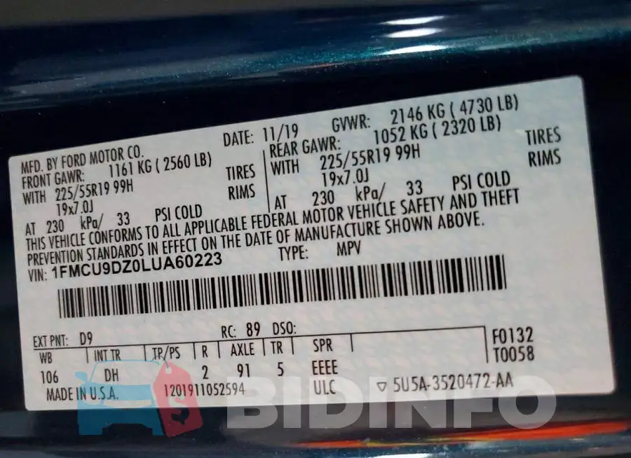 1FMCU9DZ0LUA60223 Photo# 12