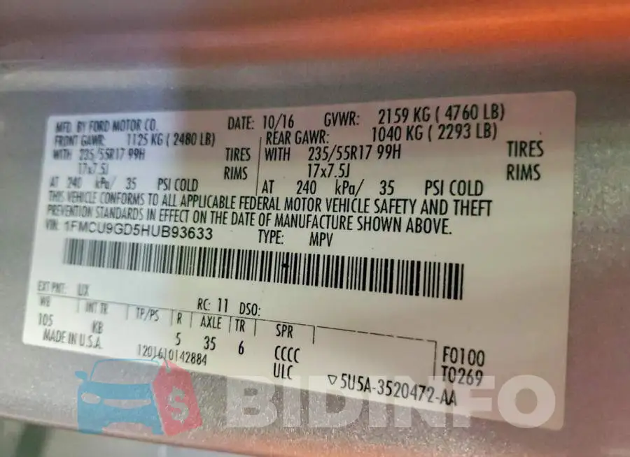 1FMCU9GD5HUB93633 Photo# 13