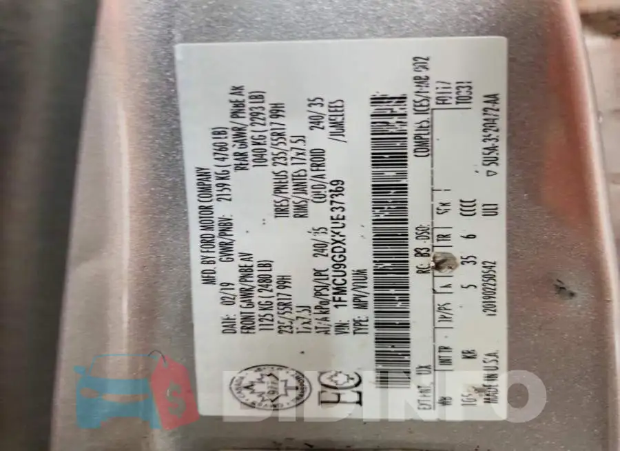 1FMCU9GDXKUB37369 Photo# 14