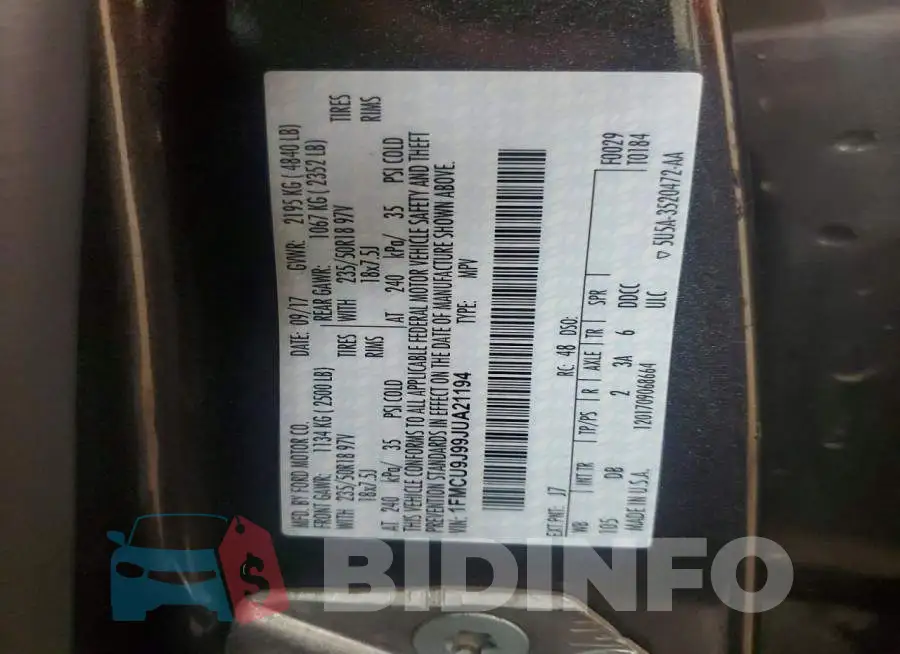 1FMCU9J99JUA21194 Photo# 13