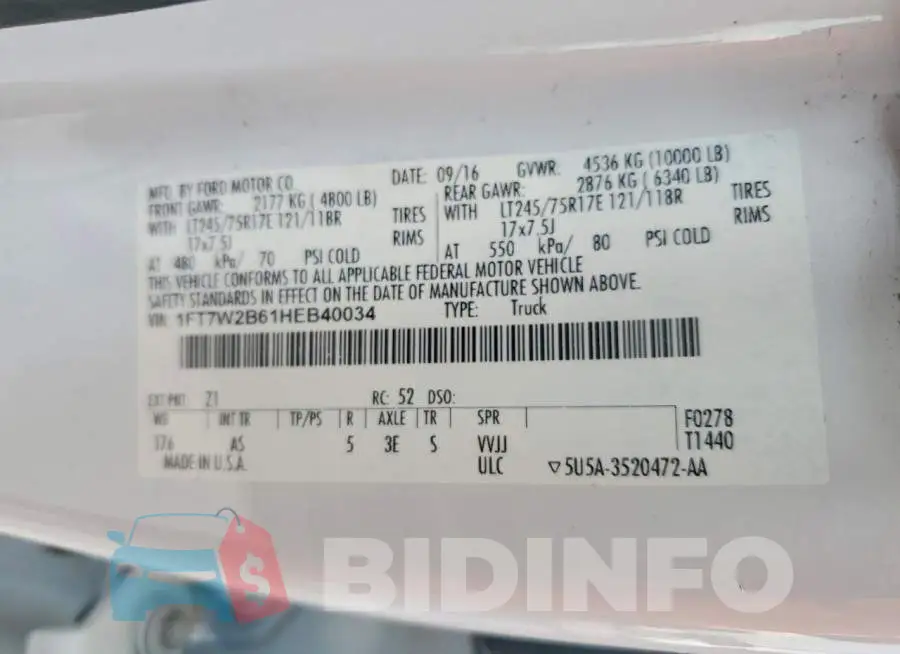 1FT7W2B61HEB40034 Photo# 12