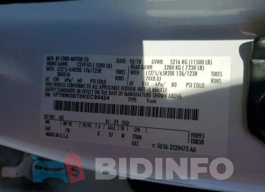 1FT8W3BT0KEC95424 Photo# 12