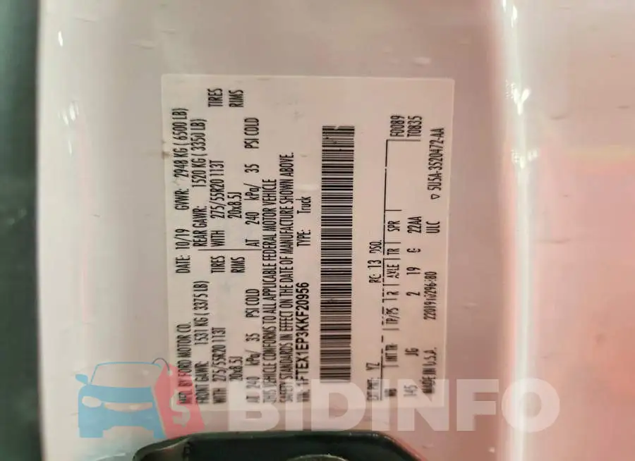 1FTEX1EP3KKF20956 Photo# 12