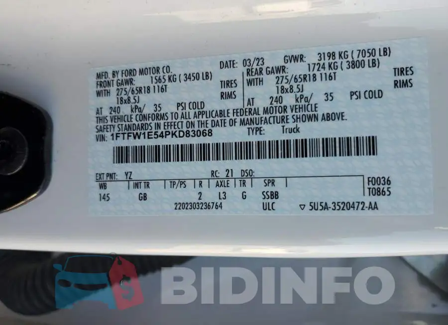 1FTFW1E54PKD83068 Photo# 13