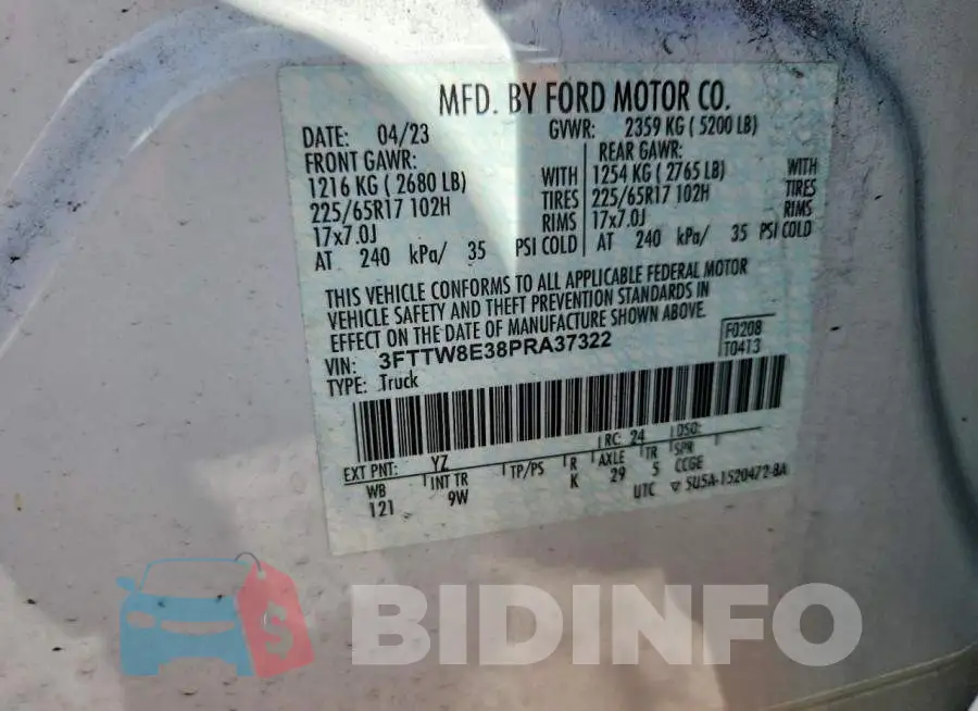 3FTTW8E38PRA37322 Photo# 12