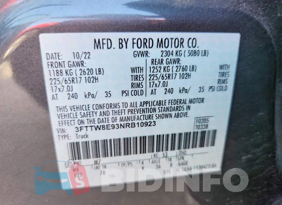3FTTW8E93NRB10923 Photo# 12