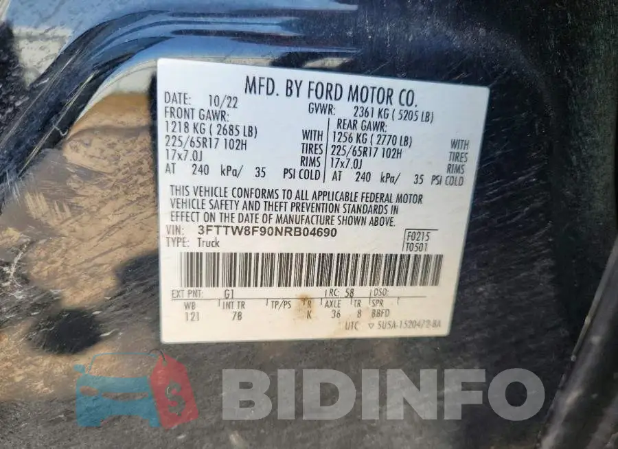 3FTTW8F90NRB04690 Photo# 12