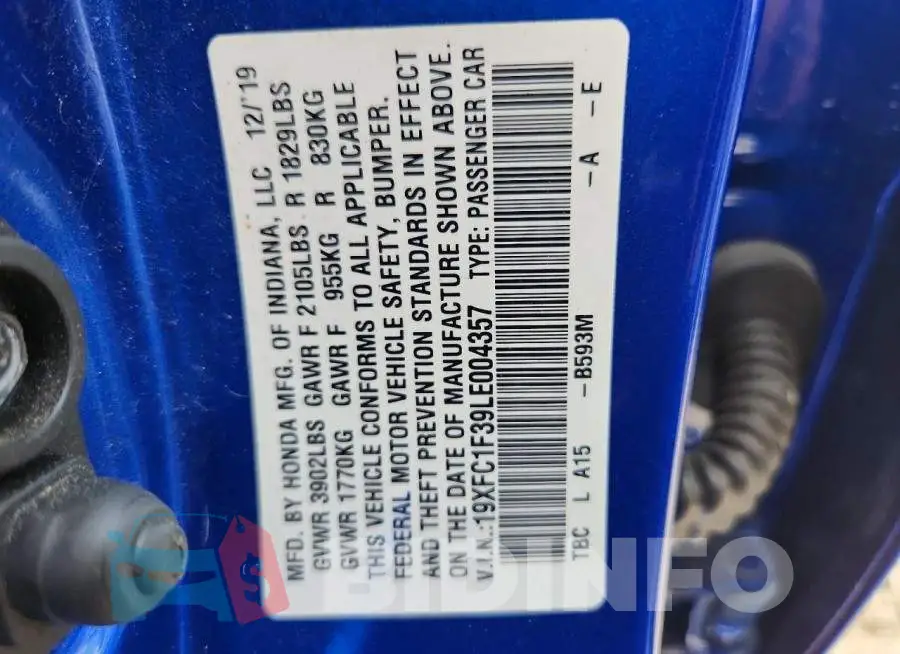 19XFC1F39LE004357 Photo# 12