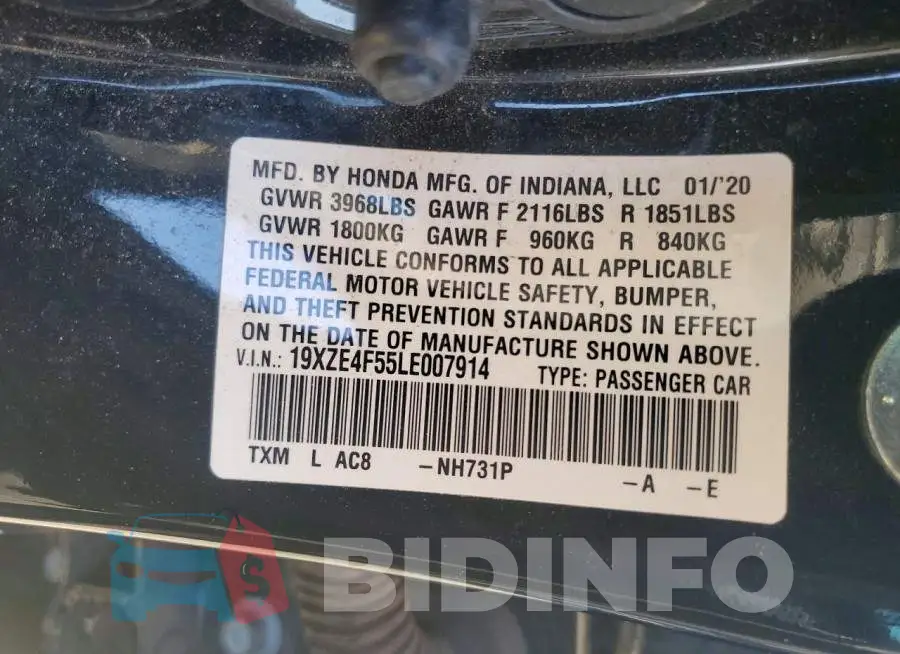 19XZE4F55LE007914 Photo# 13