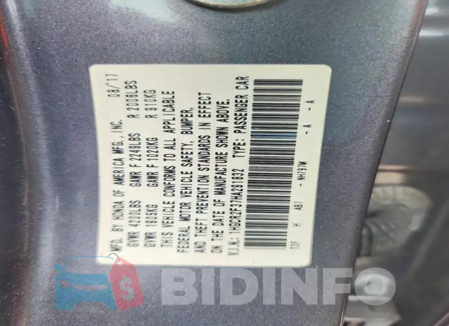 1HGCR2F37HA291832 Photo# 12