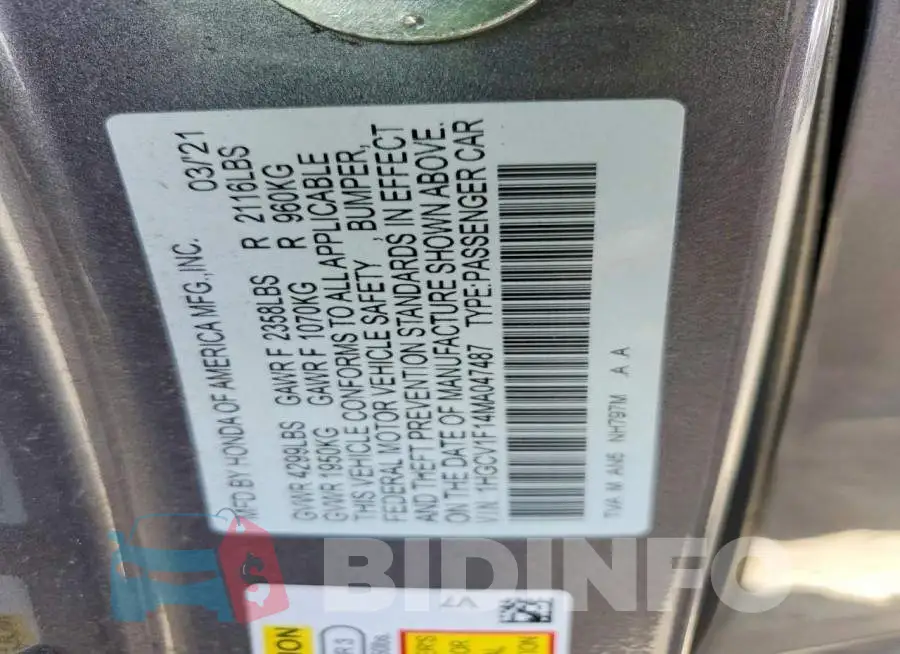 1HGCV1F14MA047487 Photo# 13