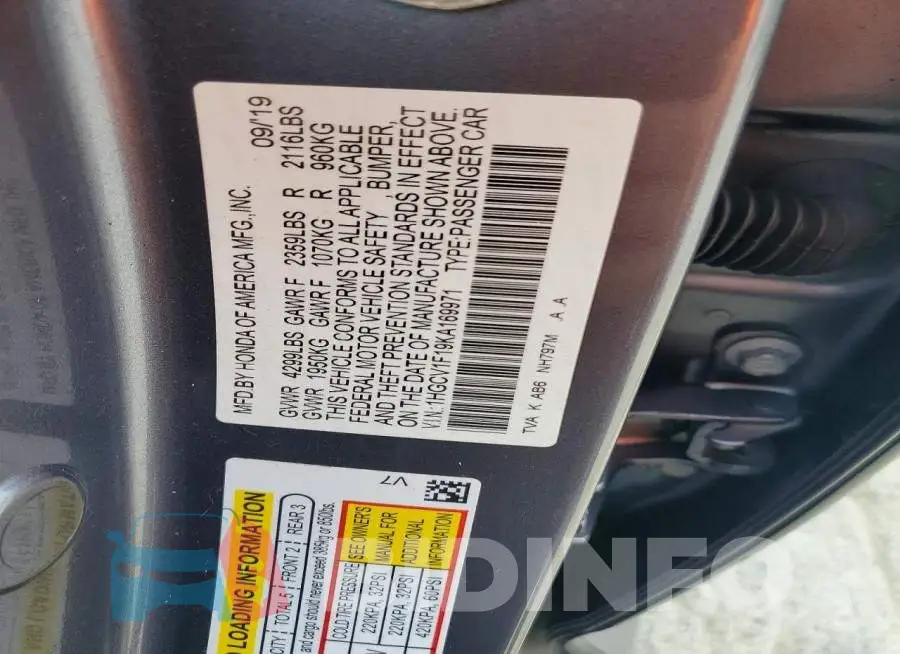 1HGCV1F19KA169971 Photo# 12