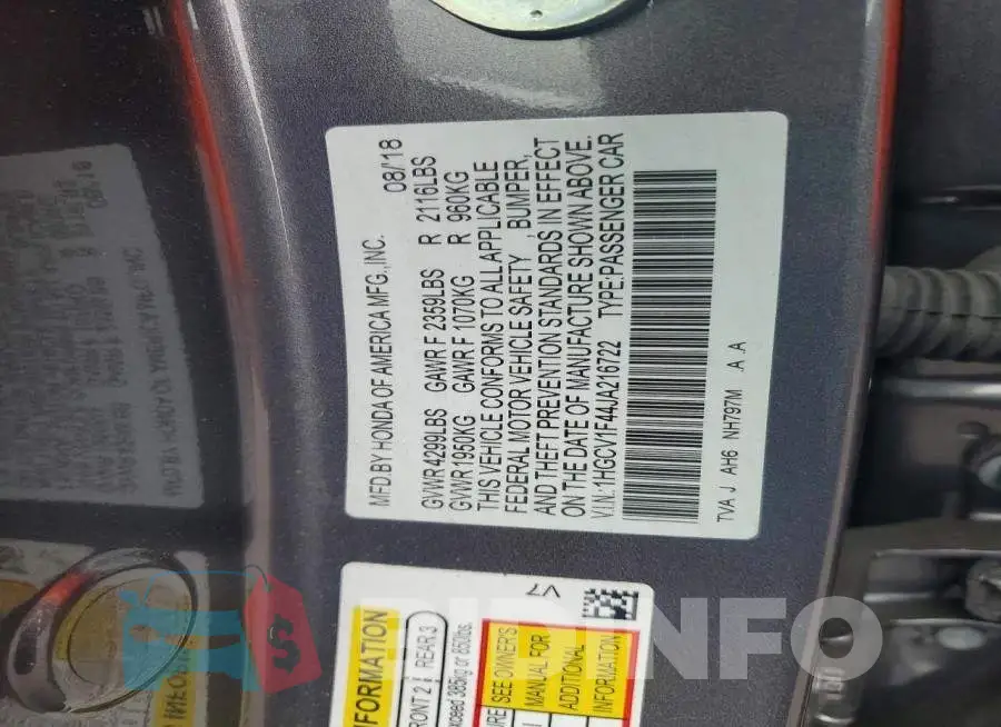 1HGCV1F44JA216722 Photo# 12