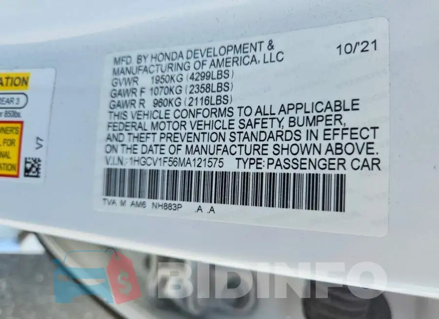 1HGCV1F56MA121575 Photo# 12