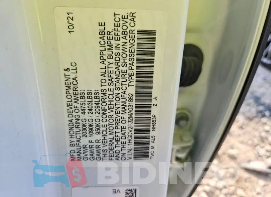 1HGCV2F32MA031862 Photo# 13